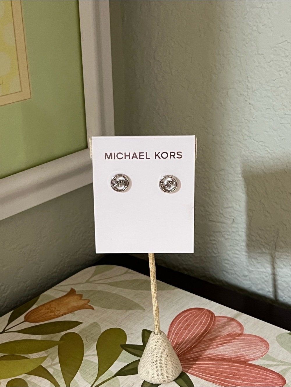 NWT Michael Kors Silver-tone MK Circle Logo Stud Earrings #TSER